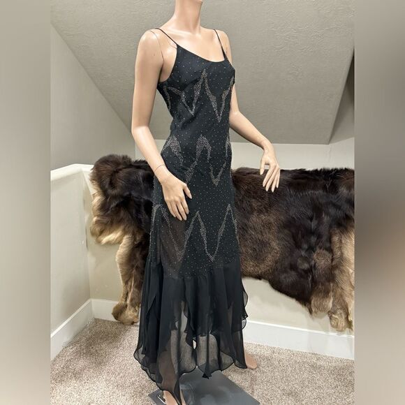 Black Chiffon V-back Sleeveless All Over Beaded Evening Dress/Party Dress - Picture 2 of 13